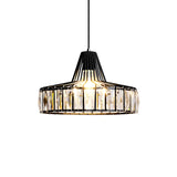 Industrial Black Barn Pendant Light Fixture With Crystal Block - 1-Light Hanging Kit 10/12.5 Wide