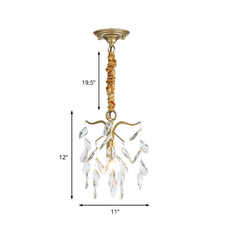Modern Teardrop Crystal Chandelier - 1 Light Gold Hanging Fixture For Hallway