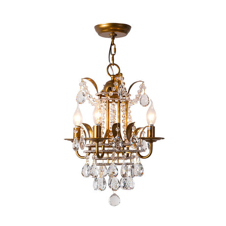 Modern Gold Chandelier With Crystal Drops - 4-Light Corridor/Hanging Lamp