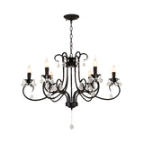 Vintage Bent Arm Frame Ceiling Light With Crystal Drop - 6/8 Lights Black Suspension For Living Room