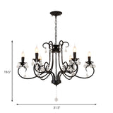 Vintage Bent Arm Frame Ceiling Light With Crystal Drop - 6/8 Lights Black Suspension For Living Room