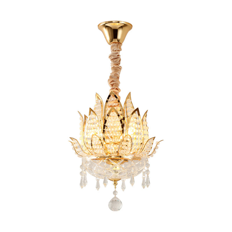 Lotus Crystal Pendant Light In Gold - Contemporary Hanging Ceiling
