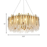 Brass Chandelier With Drum Crystal Shade & 6 Hanging Lights For Living Room