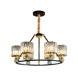 Modern Clear Crystal Cylinder Hanging Light Kit - 4/6/8 Lights