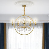 Modern Metal Candelabra Chandelier With Crystal Drop: 6/8-Light Brass Ceiling Light