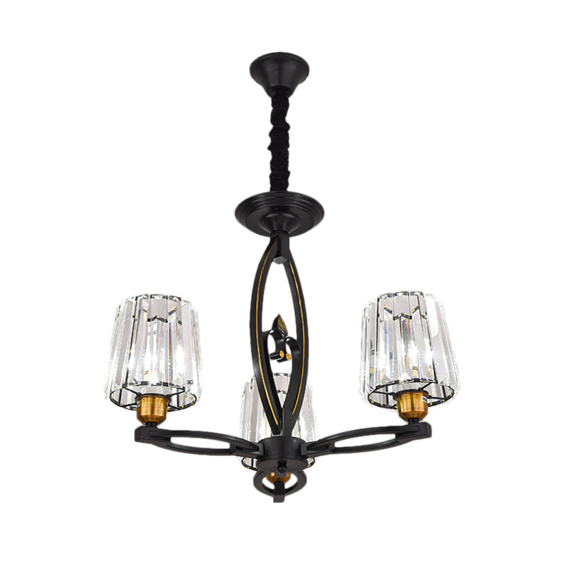 Vintage Tapered Crystal Block Ceiling Light - 3/6 Lights Black Ideal For Dining Room