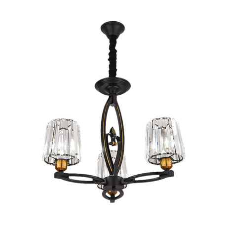 Vintage Tapered Crystal Block Ceiling Light - 3/6 Lights Black Ideal For Dining Room