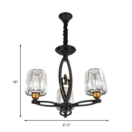 Vintage Tapered Crystal Block Ceiling Light - 3/6 Lights Black Ideal For Dining Room
