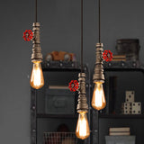 Rustic Piping Pendant Light With Valve Decor - 1-Light Iron Suspension Fixture