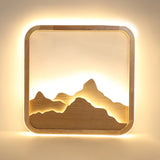 Chinese Mountain Wood Rectangle Flush Ceiling Led Light Fixture For Bedroom