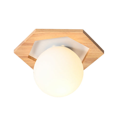 Frosted White Glass & Wood Modern Flush Mount Ceiling Light
