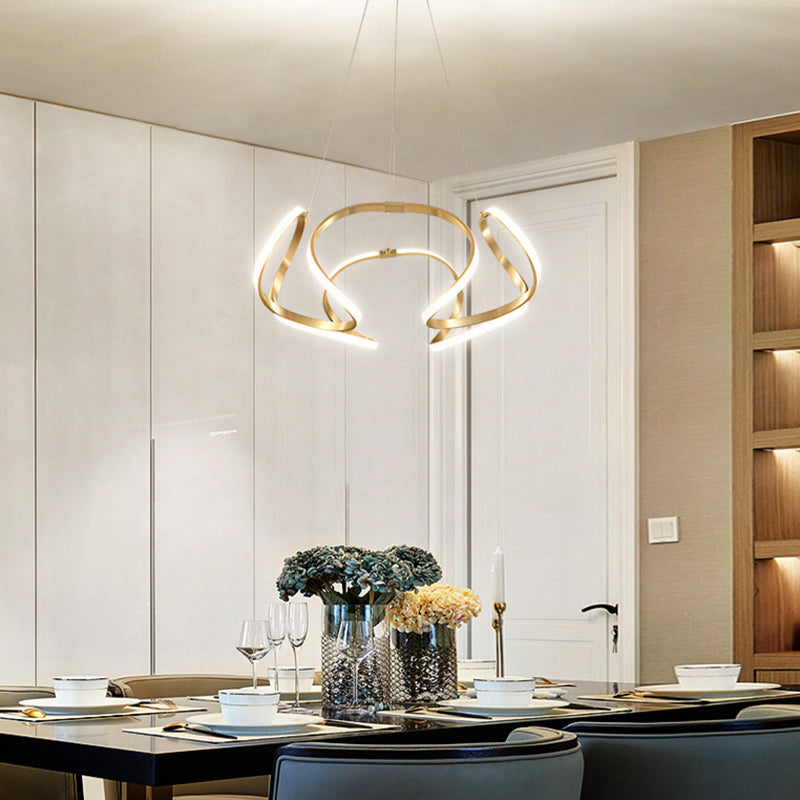 Led Floral Ceiling Chandelier - Modern Metallic Dining Room Light Gold / 21.5’ White