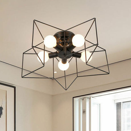 Antique Iron Flush Mount Ceiling Light With 5 Heads Semi Fixture Perfect For Bedroom Black