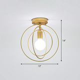 Retro Style Geometric Iron Semi Flush Mount Lighting For Corridor Gold / Round