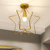 Gold Industrial Star Semi Flush Ceiling Light For Corridor