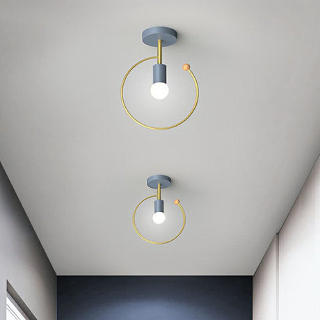 Vintage Geometric Metal Semi Flush Ceiling Light - 1-Light Corridor Mount Fixture