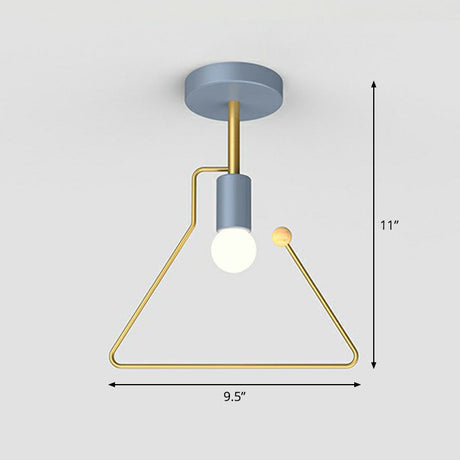 Vintage Geometric Metal Semi Flush Ceiling Light - 1-Light Corridor Mount Fixture Grey / Trapezoid