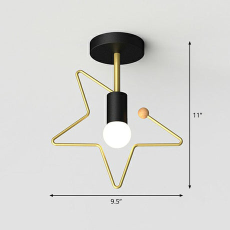 Vintage Geometric Metal Semi Flush Ceiling Light - 1-Light Corridor Mount Fixture Black / Star