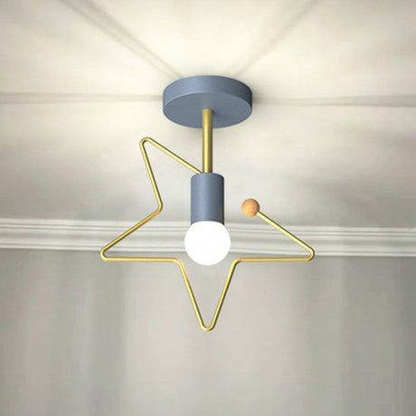 Vintage Geometric Metal Semi Flush Ceiling Light - 1-Light Corridor Mount Fixture