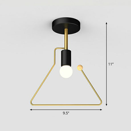 Vintage Geometric Metal Semi Flush Ceiling Light - 1-Light Corridor Mount Fixture Black / Trapezoid