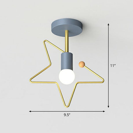 Vintage Geometric Metal Semi Flush Ceiling Light - 1-Light Corridor Mount Fixture Grey / Star