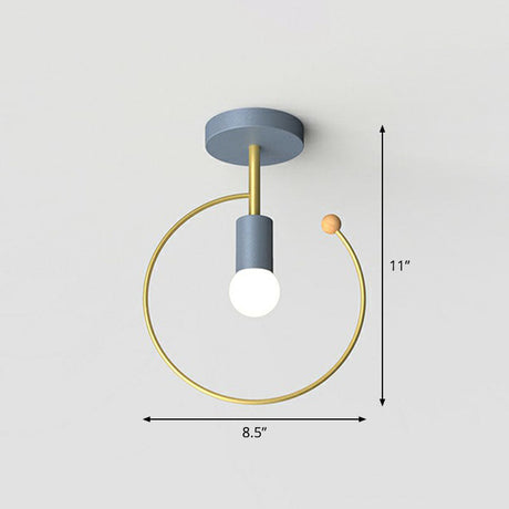 Vintage Geometric Metal Semi Flush Ceiling Light - 1-Light Corridor Mount Fixture Grey / Round
