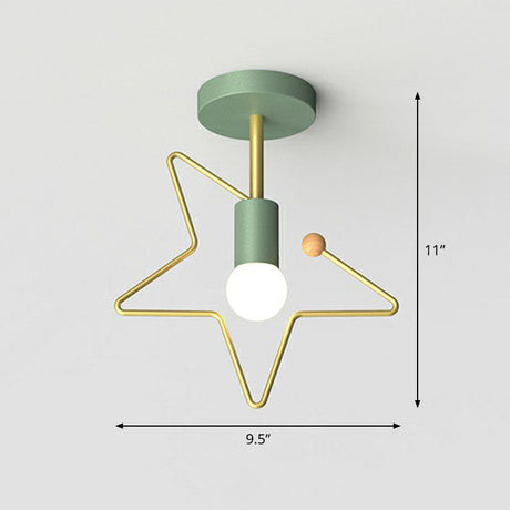 Vintage Geometric Metal Semi Flush Ceiling Light - 1-Light Corridor Mount Fixture Green / Star