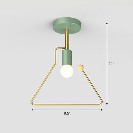 Vintage Geometric Metal Semi Flush Ceiling Light - 1-Light Corridor Mount Fixture Green / Trapezoid