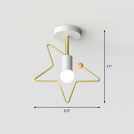 Vintage Geometric Metal Semi Flush Ceiling Light - 1-Light Corridor Mount Fixture White / Star