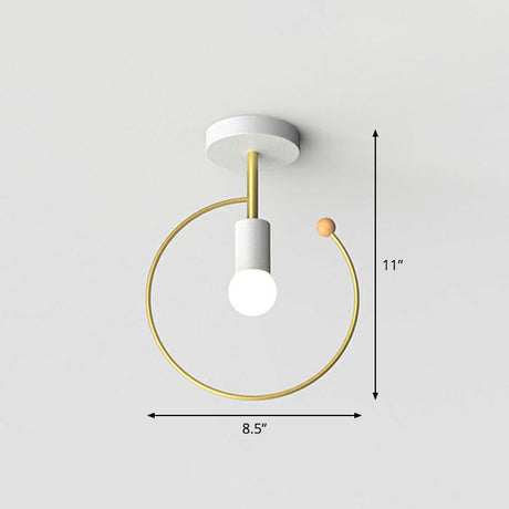 Vintage Geometric Metal Semi Flush Ceiling Light - 1-Light Corridor Mount Fixture White / Round