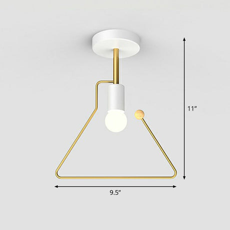 Vintage Geometric Metal Semi Flush Ceiling Light - 1-Light Corridor Mount Fixture White / Trapezoid