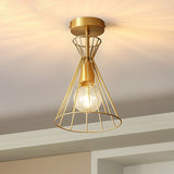 Golden Vintage Hourglass Semi-Flush Ceiling Light With Single Bulb