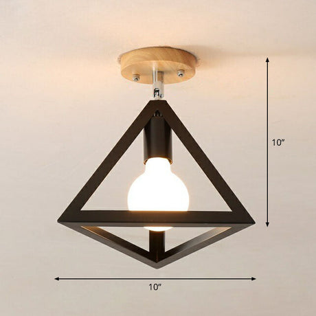Iron Geometric Semi-Flushmount Ceiling Light For Entryways Black / Triangle