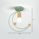 Antique Framed Iron Semi Flush Mount Ceiling Light - 1-Light Fixture For Corridor Green / Moon