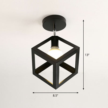 Retro Geometric Semi Flush Mount Lighting - Iron Fixture For Entryway Black / Square