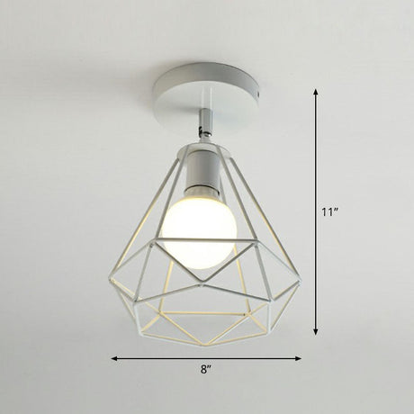 Retro Geometric Semi Flush Mount Lighting - Iron Fixture For Entryway White / Diamond