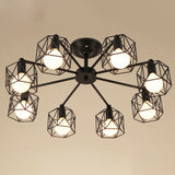 Retro Style Iron Pendant Chandelier With 8 Bulbs - Black Ideal For Barbershops / Polygon
