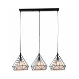Industrial Diamond Cage Multi-Light Pendant - 3 Heads Iron Hanging Lighting For Dining Room