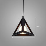 Sleek Black Iron Pendant Light - Geometric Cage Design With 1-Bulb For Corridors / Triangle