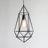 Retro Style Iron Pendant Light With Gemstone Frame For Restaurants - Black / D