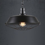Vintage Pot Lid Iron Pendant With Cage Bottom - Industrial Hanging Lamp In Black