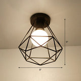 Black Geometric Semi-Flush Mount Ceiling Light With Metallic Antique Finish And Single Bulb For