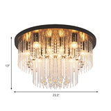 Modernist Black Tiered Flush Ceiling Light: 19.5/23.5 Dia 8-Light Crystal Lamp