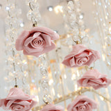 Modern Cubic Flush Mount Crystal Ceiling Light With Pink Rose Draping - 19.5/23.5 Dia 5/6 Heads