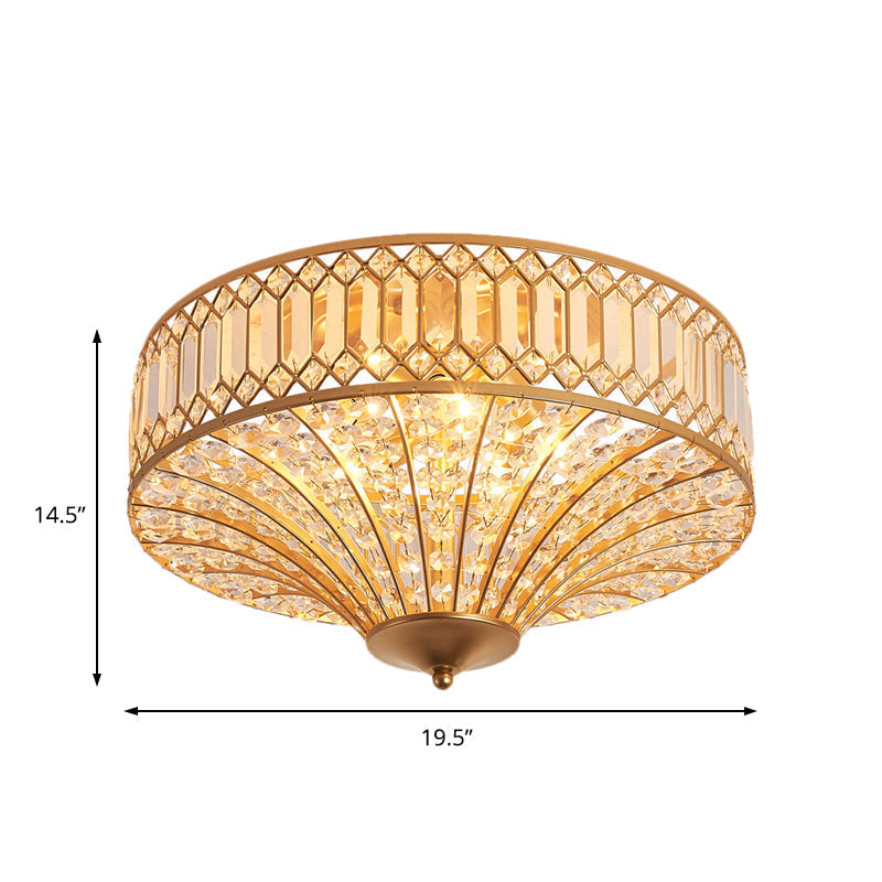 Chinese Style 5-Light Bedroom Ceiling Lamp In Flared Crystal Flush Mount Design - Gold Finish

This