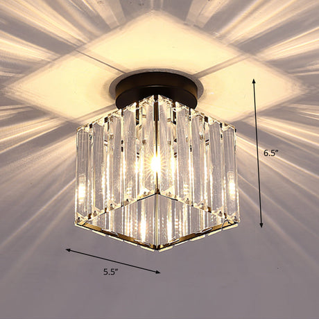 Contemporary Geometric Crystal Prism Flush Mount Led Ceiling Light Fixture Black / Warm Square Plate