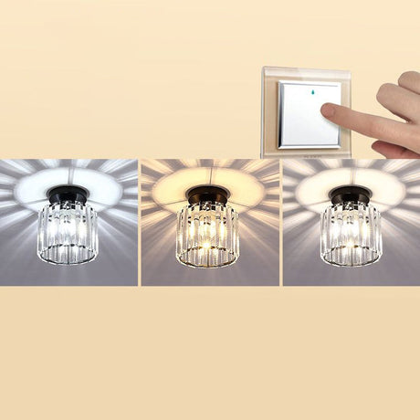 Contemporary Geometric Crystal Prism Flush Mount Led Ceiling Light Fixture Black / Third Gear Round