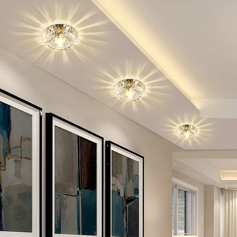 Modern Led Flush Ceiling Light Clear Crystal Floral Design For Entryway