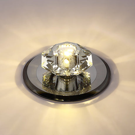 Modern Beveled Crystal Led Flush Ceiling Light Fixture - Ideal For Hallways Black / Warm