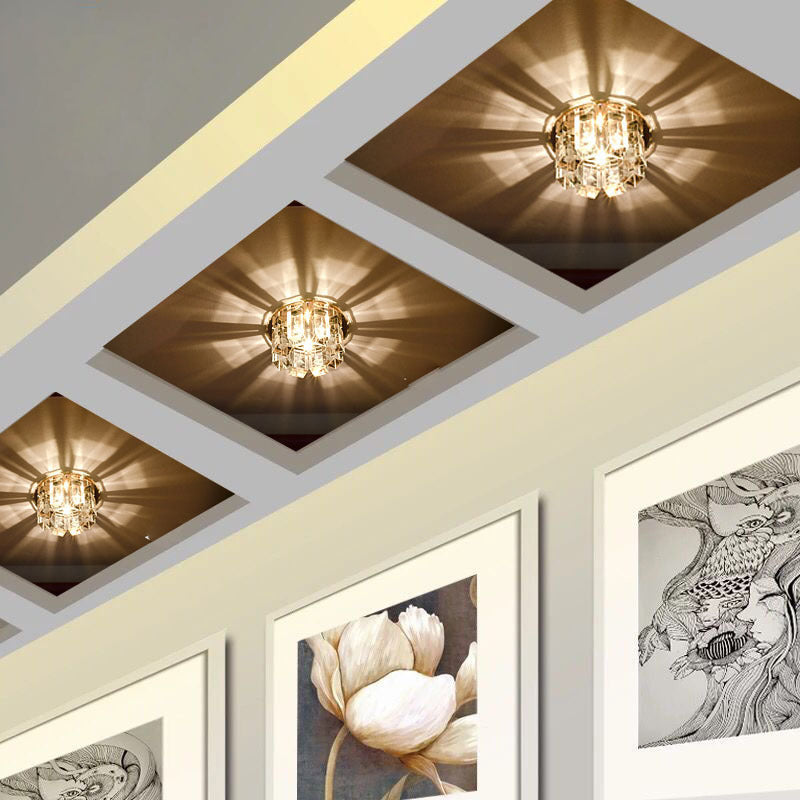 Minimalist Led Crystal Flush Mount Light: Blossom Shade Corridor Fixture